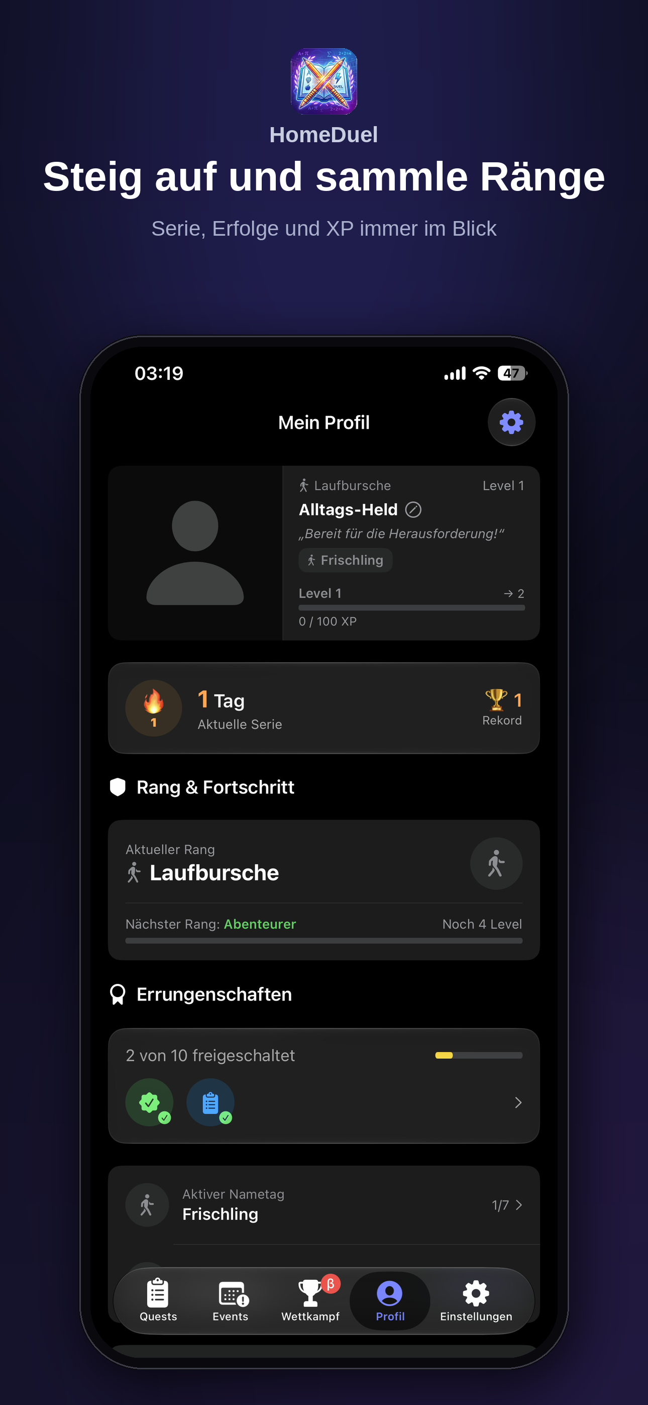 Profil mit Rang, Serie und Erfolgen