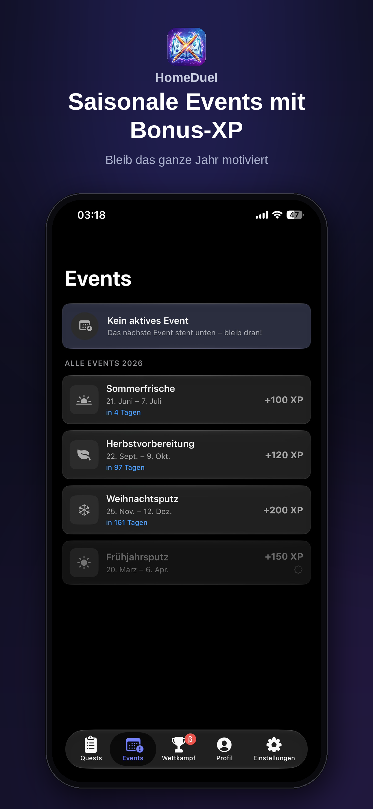 Übersicht der saisonalen Events